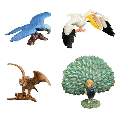 Набор фигурок птиц серии "Мир диких животных": сокол, попугай ара, павлин, пеликан