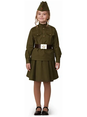 Карнавальный костюм для девочки " Солдатка" (блуза,юбка, головной убор) р.104-52