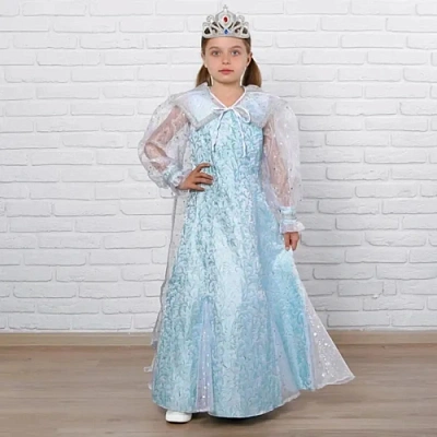 Карнавальный костюм "Снежная Королева" (платье, воротник с накидкой,корона) К-премьер р.32