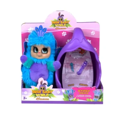 Bush baby world, плюш, 20 см, шевелит хохолком, вращает глазками, со спальным коконом, заколкой и ша