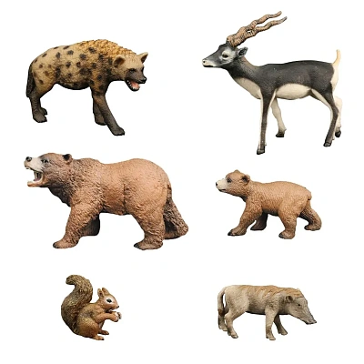 Набор фигурок животных серии "Мир диких животных": гиена, антилопа, бородавочник, белка, медведь