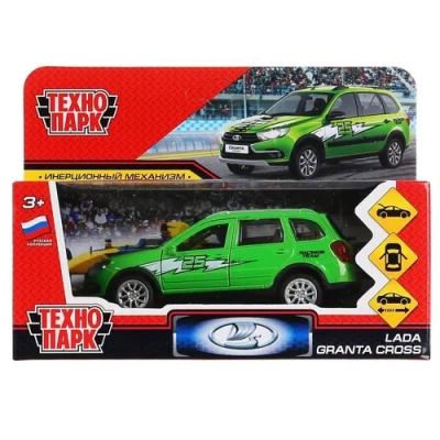 Машина металл «lada granta cross 2019 спорт» 12см, инерц., зеленый в кор. Технопарк