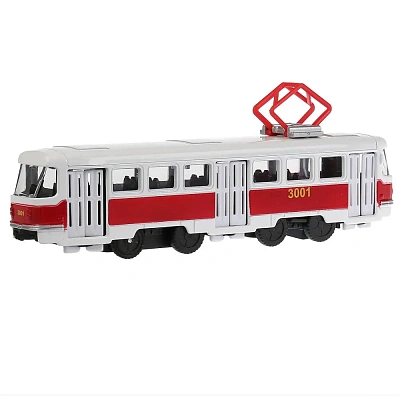 Модель металл Трамвай 16,5см, инерц., открыв. двери в русс. кор. Технопарк