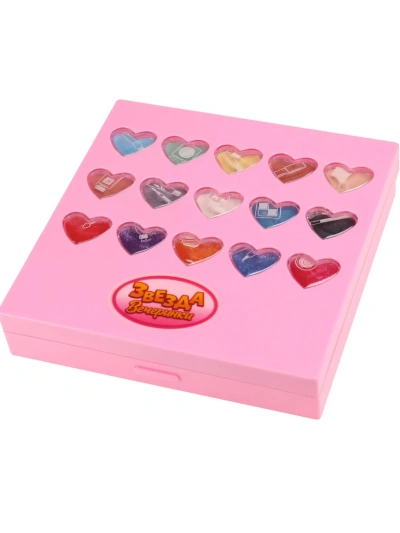 Набор детской космет.(тени,блеск,румяна,лак,помада,зеркало,накл.ногти,раздел.,апплик.,кисть