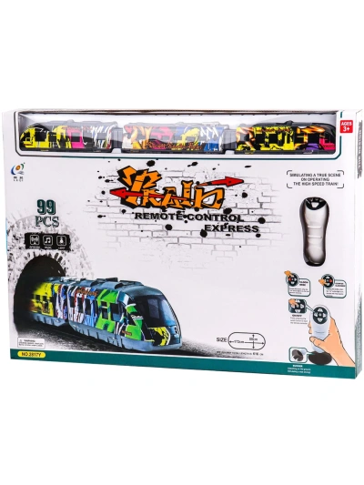 Железная дорога на р/у(172 см x 88см)«Граффити поезд-3» (свет,звук,99 эл.,в коробке)