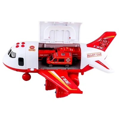 Набор транспорта "Самолёт: пожарные" (30х28х25 см, 3 маш., свет, звук, с ручкой)