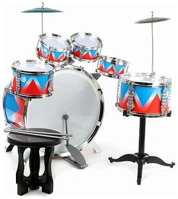 Барабанная установка 53х38х60 см, 6 барабанов, 2 тарелки, стульчик в комплекте