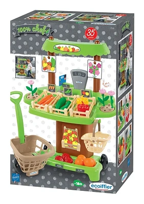 Детский магазин на колесах Органические продукты с тележкой и корзинкой для покупок Ecoiffi