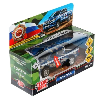 Машина металл свет-звук TOYOTA HILUX КАМУФЛЯЖ 12 см, двери, синий, в кор.