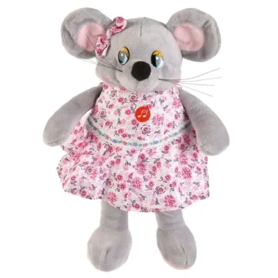 Игрушка мягкая Мышка платье в цветочек 16см, муз. чип в пак. Мульти-пульти