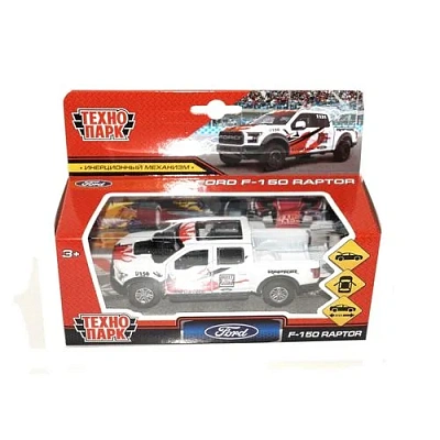 Машина металл FORD F150 RAPTOR СПОРТ 12 см, двери, багаж, инерц, белый, 