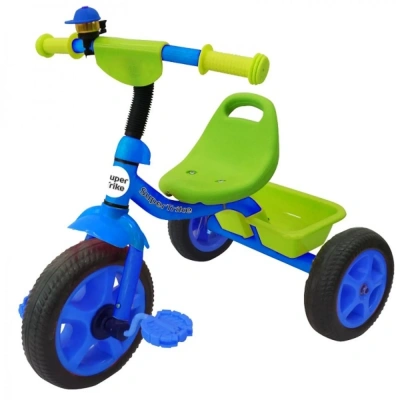 ВЕЛОСИПЕД 3кол., 10 и 8 дюймов eva кол.+пластик, звонок, синий Super trike 