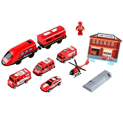 Игровой набор Autree "Железная дорога: пожарная станция" (83х44 см, 66 дет., поезд, машины)