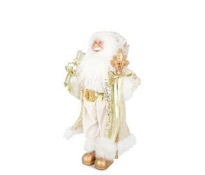 Новый Год Дед Мороз Maxitoys в Длинной Золотой Шубке с Подарками и Посохом, 30 см