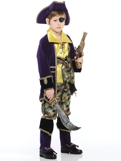Карнавальный костюм «Капитан Пиратов» лиловый (камзол, рубаха, брюки с сапогами, пояс, треуголка, на