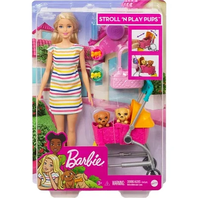 Barbie Барби с щенками в коляске