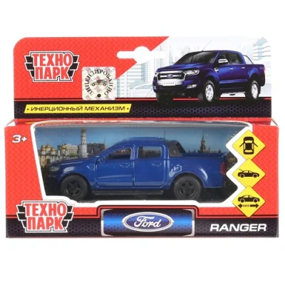 Машина металл FORD Ranger пикап синий 12см, открыв. двери, инерц. в кор. Технопарк 