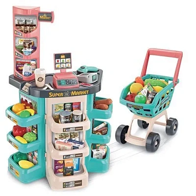 Игровой набор Jiacheng "Супермаркет с тележкой и продуктами" (79х53х34 см, сборный, 47 предм.)