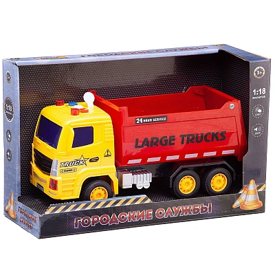 Спецтехника Машинка 1:18 "Самосвал", пластмассовая инерционная желтый/красный