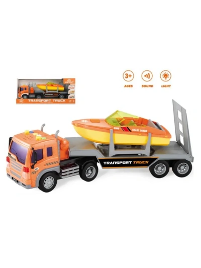 Машинка инерционная.Автовоз (42х11,5х18,5 см)(свет,звук,лодка,3*AG13 в компл.,в кор.