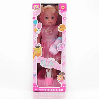 Кукла-младенец KING TIME "Малышка в розовом платье" (30 см, свет, звук, пьёт, ходит на горшок, аксес