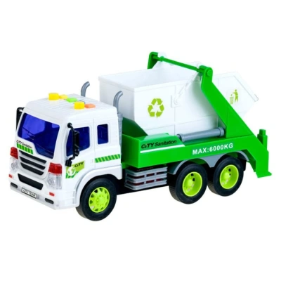Машинка 1:16 «Мусоровоз с контейнером», пластмассовая инерционная, со звуковыми и световым эффектом