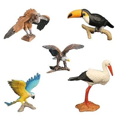 Набор фигурок птиц серии "Мир диких животных": орел, попугай ара, аист, тукан, стервятник