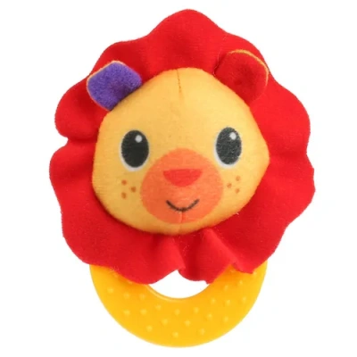 Текстильная игрушка погремушка на прорезывателе лев на карт. в пак. (русс. уп.) «Умка»