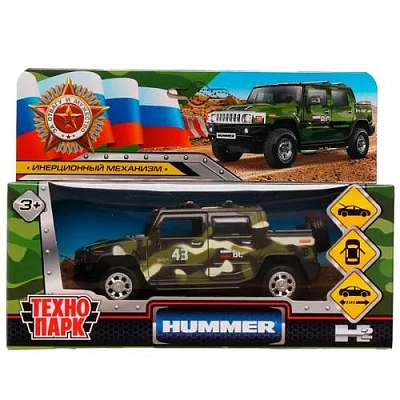 Машина металл HUMMER H2 PICKUP КАМУФЛЯЖ 12 см, двери, багаж, инерц, кор.