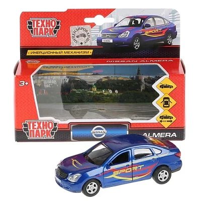 Машина металл Nissan Almera спорт 12см, открыв.двери и багажник,инерц. в кор. Технопарк 