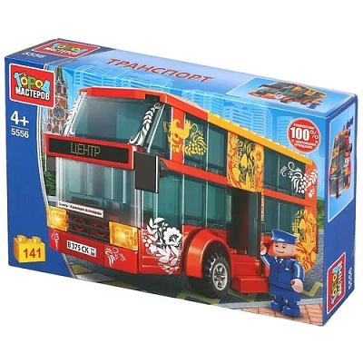 Конструктор "Город мастеров" двухэтажный автобус, с фигуркой, 141дет. в русс. кор.