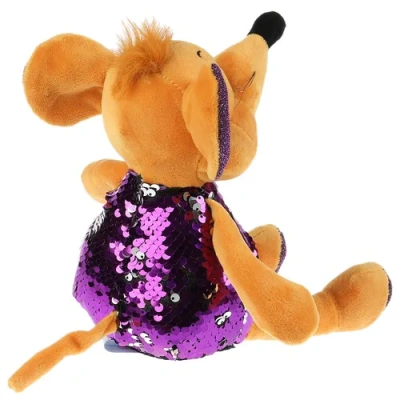 Игрушка мягкая Мышка фиолетовая блестящая 21см муз. чип в пак. Мульти-пульти