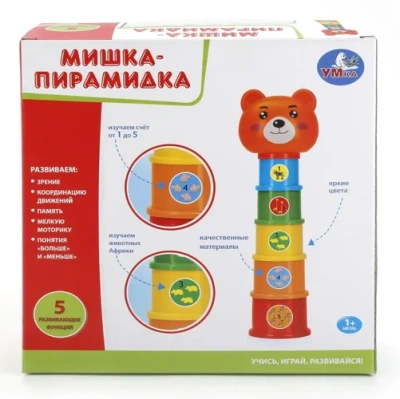 УМКА Пирамидка развивающая «Мишка» животные, цвета, счет