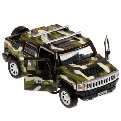 Машина металл HUMMER H2 PICKUP КАМУФЛЯЖ 12 см, двери, багаж, инерц, кор.