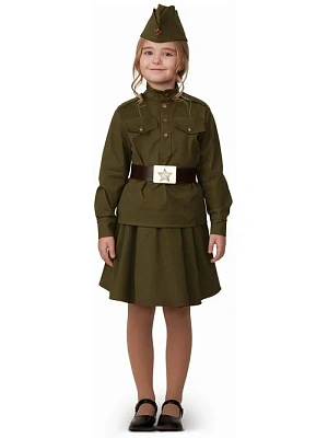 Карнавальный костюм для девочки "Солдатка" (блуза, юбка, головной убор) р.116-60