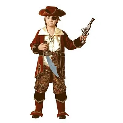 Карнавальный костюм "Капитан Пиратов"Коричневый (камзол, рубаха, брюки с сапогами, пояс, треуголка, 