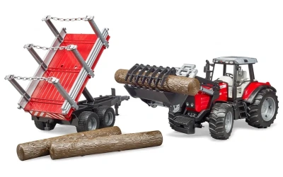 Трактор Massey Ferguson  c манипулятором и прицепом