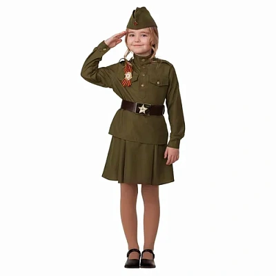 Карнавальный костюм для девочки " Солдатка" (блуза, юбка, головной убор) р.122-64