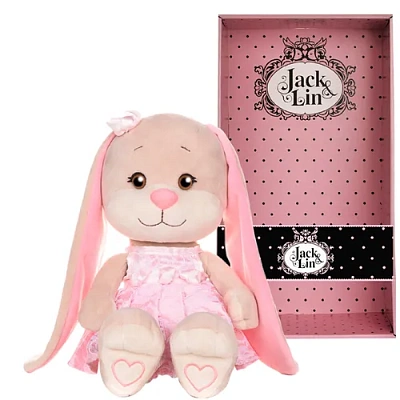 Мягкая игрушка Зайка Jack&Lin в Кружевном Розовом Платье, 25 см, в Коробке