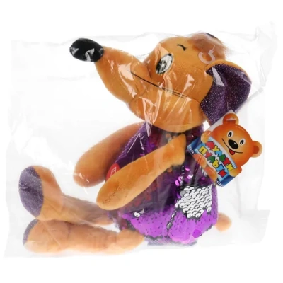 Игрушка мягкая Мышка фиолетовая блестящая 21см муз. чип в пак. Мульти-пульти