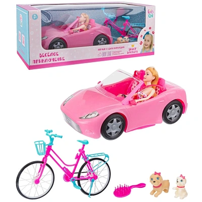 Машинка "Girl's Club", в компл. кукла, велосипед, собачки, аксесс.