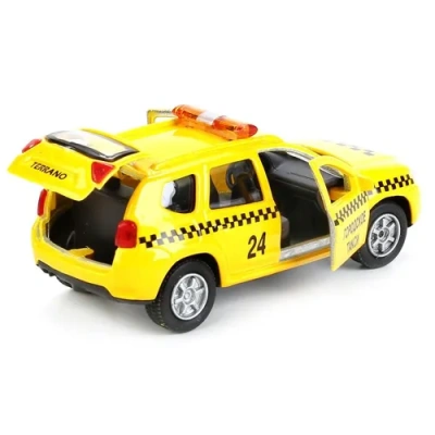 МАШИНА «ТЕХНОПАРК» МЕТАЛЛ. ИНЕРЦ. NISSAN TERRANO ТАКСИ 12СМ, ОТКРЫВ. ДВЕРИ В РУСС. КОР.