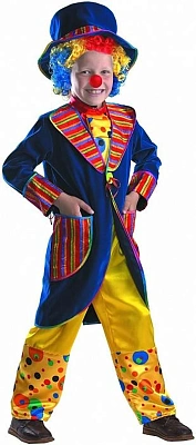 Карнавальный костюм "Клоун Франт" синий (пальто, брюки, рубаха с галстуком, шляпа, парик и нос) (К-п