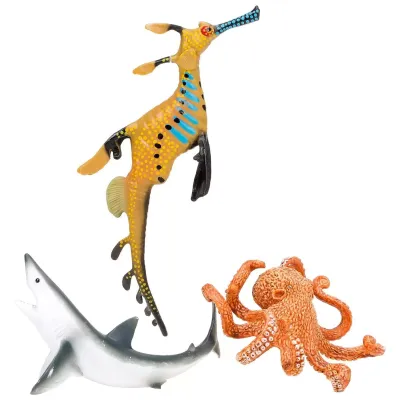 Фигурки игрушки серии “Мир морских животных“: Акула, касатка, осьминог, рыба-клоун, морской леопард,