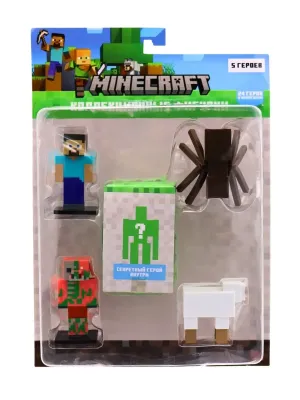 Minecraft Коллекционные топперы Паук, Стив, овца, Свинозомби и Эндермен (скрыт), 5 шт