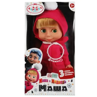 Кукла на бат озвуч Маша и Медведь 25 см, озвуч, зимняя одежда, кор КАРАПУЗ