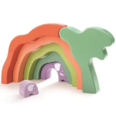 Развивающая игрушка 3 в 1 “На сафари со слонами“ для малышей (пирамидка, пазл,)