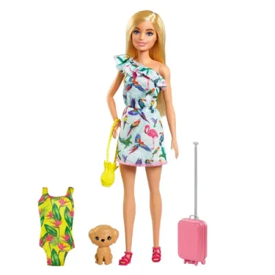 Barbie Игровой Набор кукла Барби блондинка в платье с питомцем и аксессуарами