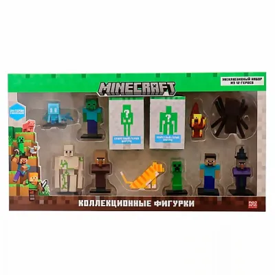Minecraft Набор коллекционных топперов 12 шт, 2 редких героя: Стив и Хранитель