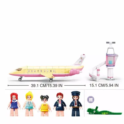 Конструктор пластик. Sluban Розовая мечта.Самолёт(384дет.,5фигурок,в кор.)(M38-B1166)